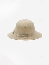 baratos Chapéus Femininos-Chapéu de sol feminino boho de palha - chapéu de praia de verão com aba larga e decoração de flor 3D, fedora respirável em poliéster trançado para férias e uso casual diário. &amp;Proteção solar, várias