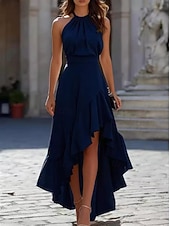 abordables Robe Simple-Femmes Robe maxi Robe d'été Robe à Volants Élégant Basique Classique Vacances Soirée Coupe régulière Uni Sans manches Col Halter Noir bleu marine Abricot Grise Été Printemps