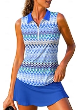 cheap Women's Shirt-Women's Geometric Stripes Tops Sport Shirt Golf Polo Shirt Tennis Shirt Sleeveless Zipper Floral UPF50+ UV Resistant High Elasticity Moisture Wicking Breathable Tennis Golf Running Turndown Zip Collar