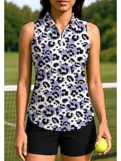 ieftine Cămașă pentru femei-Pentru femei Leopard Multicolor Tops Tricou sport Tricou POLO Cămașă de tenis Fără manșon Fermoar UPF50+ Rezistent la UV Înaltă Elasticitate Confortabil la umezeală Respirabil Tenis Alergat Pickleball