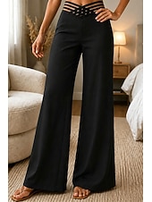 preiswerte Anzughosen für Damen-Damen Hose Anzughose Mode Streetwear Arbeit Volle Länge Hohe Taille Einfach Weites Bein Elastischer Bund Komfort Weich Atmungsaktiv Mikroelastisch Outdoor Büro Straße Blau Navy-Blau Schwarz Weiß