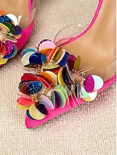 preiswerte Frauen-Florale Pailletten-Slingback-Stilettos für Damen, spitze Partyschuhe für Resort-Abende und Urlaubsveranstaltungen