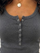 economico T-shirt semplice-Per donna Maglietta A coste Tinta unica Elegante Manica Corta Collo a U Henley Top Regolari Casuale Uscire Nero Bianco Rosa Grigio scuro Albicocca Estate Primavera