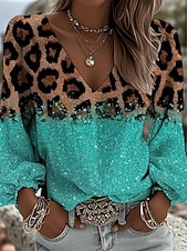 preiswerte Kunst &amp; Design Blusen-Damen Hemd Grafik Geometrisch Paisley-Muster Bohemien Urlaub Vintage Langarm V Ausschnitt Normale Oberteile Lässig Täglich Ferien Blau Rote Braun Sommer Frühling Herbst Winter