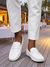 baratos Homens-Mocassins masculinos brancos estilo penny loaf - sapatos leves e macios, fáceis de calçar - calçado refinado para noites de resort, jantares de férias, encontros na praia e um estilo elegante e descontraído.