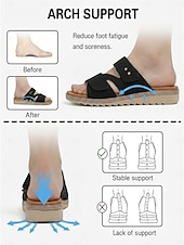 abordables Sandalias Cómodas-Sandalias negras cómodas para mujer con soporte para el arco del pie - correa ajustable en ancho. Sandalias cómodas para todo el día con suela antideslizante para caminar y viajar. &amp;ropa informal