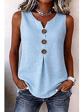 abordables Blusas Sencillas-Mujer Blusa Color sólido Vintage Elegante Básico Sin Mangas Escote en Pico Tops largos Casual Diario Azul Piscina Blanco Rojo Naranja Verde Trébol Verano Primavera