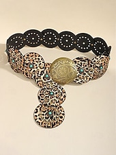 preiswerte Damengürtel-Boho-Gürtel mit runden Conchos für Damen, Western-Taillengürtel aus Kunstleder mit türkisfarbenen Nieten, Vintage-Gürtel mit Concho-Verzierung für Kleider, Festivals, Urlaub, Cowgirl-Look und lässige