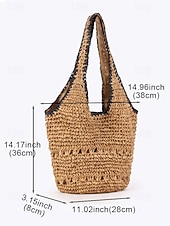 economico Borse da viaggio per vacanze-Borsa a tracolla da donna in stile bohémien intrecciata, colore beige kaki, capiente, con cerniera, ideale per vacanze al mare, viaggi e abbigliamento casual quotidiano.
