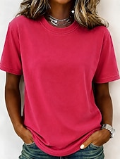  Women's 100% Cotton T Shirt Shirt Vintage Washed Tops Tee Top Plain Vintage Fashion Stylish Short Sleeve Crew Neck Regular Tops Daily Going out Weekend Blue Black Purple Fuchsia Orange