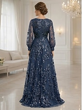 economico Lunghezza del pavimento-Linea ad A Abito Lunghezza al pavimento Vestito maxi Vestito da Festa Abito da Cocktail Abito da cerimonia per signora Manica Lunga Scollo a V Elegante Vintage Lussuoso Formale Ospite di nozze