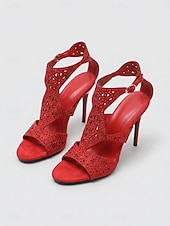 cheap 1920s &amp; Gatsby Era-Women's 1920s Gatsby Red High Heels - Vintage Flapper Style Cutout Rhinestone Sandals with Ankle Strap for Roaring 20s Parties, Jazz Age Proms &amp; Retro Formal Evenings