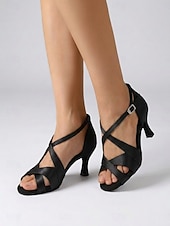 economico Scarpe per balli latini-Scarpe da ballo latino-americano da donna color champagne - eleganti scarpe da salsa con cinturino incrociato &amp;Sandali da tango con suola in finta pelle scamosciata per balli da sala, salsa, tango,