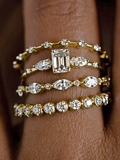 baratos Anéis Femininos-Conjunto de 4 anéis de cristal empilháveis para mulheres, estilo boho, banhados a ouro/prata, joias elegantes para praia e uso diário. &amp;roupa de festa