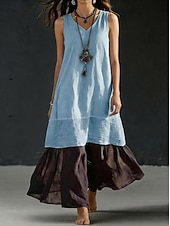 cheap Plain Dress-Women's Maxi Dress Casual Dress Vest Dress Summer Dress Basic Classic Daily Beach Vacation Loose Fit Plain Sleeveless V Neck Khaki White Pink Light Blue Summer Spring