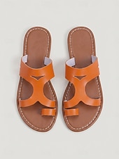 preiswerte Sandalias deslizantes-Women's Orange Red Minimalist Slide Sandals – Open Toe Cutout Flat Slippers, Lightweight Casual Summer Shoes for Daily Wear, Travel &amp; Beach
