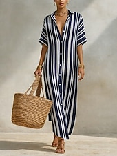 economico Abiti a Strisce e Geometrici-Per donna Abito maxi Abito a Tubino Vacanza Casual All'aperto Uscire Vestibilità regolare A righe Manica 3/4 Collo ripiegato Blu blu navy Nero Arancione Estate Primavera