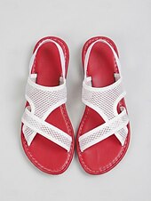 abordables Sandalias Planas-Sandalias planas de malla transpirable para mujer: zapatos de punta abierta con tiras cruzadas y cordones elásticos en la parte trasera, sandalias ligeras sin cordones para la playa, uso casual de