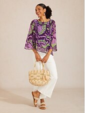 abordables camisas, tops y blusas-Top de gasa fluida con capas y estampado de mariposas de la jungla