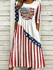economico Abiti Giorno dell’Indipendenza-Giorno dell'Indipendenza Americana Per donna Abito Midi Abito a Tubino Vacanza Festa Casual Quotidiano Abito Estivo Abito Primaverile Vestibilità regolare Bandiera Americana Stelle e strisce Manica