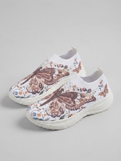 baratos Ténis de mulher-Tênis slip-on feminino roxo vibrante com estampa de borboletas - calçado esportivo leve com plataforma e detalhes em strass. &amp;Tênis casual de malha respirável, ideal para caminhadas leves e passeios