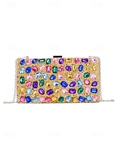 preiswerte Clutches &amp; Taschen für die Abendgarderobe-Luxuriöse Damen-Abendclutch mit Strasssteinen, goldfarbene, kristallverzierte Handtasche mit festem Rahmen und Kettenriemen für formelle Hochzeiten, Cocktailpartys und Galaveranstaltungen