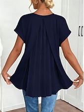 abordables Blusas Sencillas-Women's Shirt Boho Shirt Pleated Elegant Vacation Daily Short Sleeve V Neck Long Tops Casual Daily Going out Black White Pink Sky Blue Green Summer Spring
