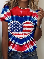  American Independence Day Women's T Shirt Print Graphic Flag Letter Vintage Fashion Stylish Short Sleeve Crew Neck Round Neck Regular Tops Casual Daily Weekend Black White Red / Blue Summer Spring