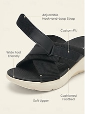 cheap Comfort Sandals-Women's Adjustable Comfort Slide Sandals, Cushioned Platform Sandals with Hook-and-Loop Cross Straps for Daily Walking &amp; Travel
