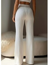 preiswerte Schlaghosen für Damen-Damen Bootcut Schlaghose Urlaub Vintage Mode Volle Länge Hohe Taille Atmungsaktiv Dehnbar Täglich Blau Schwarz Weiß Gelb Sommer Frühling Schmale Passform
