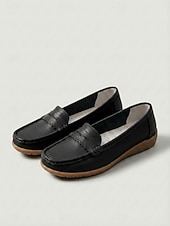 billige Women's Slip-Ons &amp; Loafers-Women's Yellow Classic Moccasin Loafers - Soft Microbial Leather Slip-On Flats with Non-Slip Sole, Lightweight Comfort Walking Shoes for Work, Travel, Driving and Daily Wear