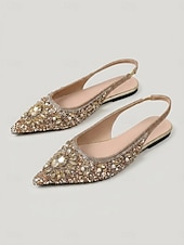 preiswerte Ballerinas für Damen-Glitzernde Strass-Slingback-Ballerinas für Damen – luxuriöse, mit Kristallen besetzte Brautschuhe mit spitzer Zehenpartie für Abendveranstaltungen und Galadinner &amp;Abend im Resort
