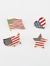  Women's USA Independence Day Alloy Pins Set – Multi-Style Patriotic Pins, Stars, Flags, Heart, Map, 7.4 Designs for Holiday, Party, and Festival Wear