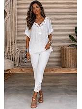 abordables Leggings-Mujer pantalones cortos capri Polainas Leggings cómodos Vacaciones Moda estilo costero de la abuela Hasta el Tobillo Media cintura Color sólido Encaje Comodidad Elástico Diario Casual Diario Negro