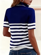 economico T-shirt a righe e geometrico-Per donna Maglietta Cerniera Zip a un quarto A strisce Grafico Geometrico Blocco di colori Vintage Tropicale Hawaiano Manica Corta Collo Alto Top Regolari Matrimonio in Spiaggia Casuale Quotidiano