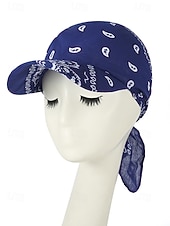 economico Cappelli da donna-Cappello da baseball da donna con bandana, traspirante, in poliestere, con laccetti posteriori, ideale come cappello da sole, con stampa paisley, perfetto per vacanze estive al mare, equitazione,