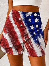  amerikansk uavhengighetsdag dame chinos shorts ferie vintage avslappet korte bukser med høy midje grafisk flagg amerikansk flagg plissert lagdelt uelastisk daglig utendørs ferie mørkeblå/rød hvitblå