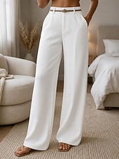  Femmes Jambe large Dress Pants works Pantalons Élégant Mode Travail Longueur complète Taille haute Confort Quotidien Affaires Bureau Noir Blanche Vert épinard Abricot Été Printemps Automne Hiver
