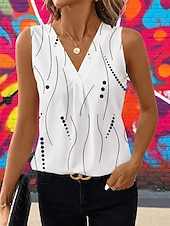 cheap Graphic Tank-Women's Tank Top Graphic Geometric Abstract Elegant Vintage Stylish Sleeveless V Neck Crop Tops Beach Wedding Casual Daily Blue White / Black White Light Green Brown Summer Spring