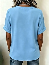 abordables Blusas Sencillas-Mujer Blusa Color sólido Vintage Elegante Básico Manga Corta Escote en Pico Tops regulares Casual Diario Blanco Rosa Rojo Morado Verano Primavera