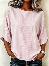 voordelige Strepen- en Geometrische Blouses-Dames Overhemd Afdrukken Grafisch Gestreept Vintage Dagelijks Stijlvol Halve mouw Strakke ronde hals Boothals Normale tops Casual Dagelijks Feestdagen blauw Blozend Roze Grijs Zomer Lente Herfst