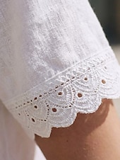 cheap Plain tee-Women's Tee Top Lace Trims Solid Color Elegant Stylish Ethnic Short Sleeve Crew Neck Regular Tops Casual Daily Going out White Summer Spring