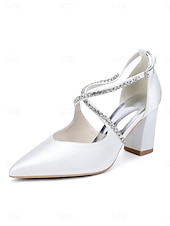 preiswerte Pumps mit Blockabsatz-Smaragdgrüne Satin-Pumps mit Blockabsatz – elegante Schuhe mit Strassriemen für Cocktailpartys und Abendveranstaltungen