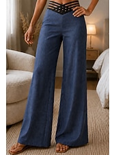 preiswerte Anzughosen für Damen-Damen Hose Anzughose Mode Streetwear Arbeit Volle Länge Hohe Taille Einfach Weites Bein Elastischer Bund Komfort Weich Atmungsaktiv Mikroelastisch Outdoor Büro Straße Blau Navy-Blau Schwarz Weiß