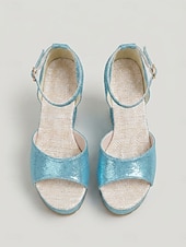 cheap Wedge Sandals-Women's Sky Blue Glitter Wedge Sandals - Sparkly Open Toe Platform Heels with Ankle Strap for Island Vacation, Beach Resort Wear &amp; Summer Party