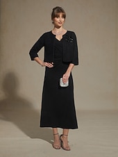  Women's Maxi Dress A Line Dress Elegant Daily Wedding Guest Tea Party Solid Color 3/4 Length Sleeve V Neck Black