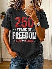  アメリカ独立記念日 女性用 Tシャツ プリント グラフィック レタード ヴィンテージ ファッション スタイリッシュ 半袖 クルーネック レギュラートップス カジュアル 日常 ブルー カーキ色 グリーン グレー 夏 春