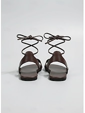 abordables Sandalias deslizantes-Sandalias planas marrones con cordones para mujer, cómodas sandalias de cuero con tiras que se atan al tobillo, ideales para cruceros y fiestas en yates. &amp;Escapadas de lujo al Mediterráneo en verano
