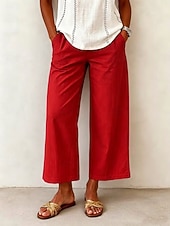 cheap Wide Leg &amp; High Waisted-Women's Wide Leg Trousers Casual Pants Vacation Fashion Streetwear Full Length High Waist Plain Pocket Elastic Waist Comfortable Breathable Inelastic Daily Vacation Street Light Gray Dark Grey Black