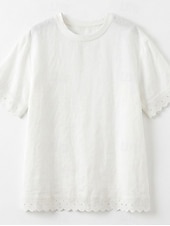 cheap Plain tee-Women's Tee Top Lace Trims Solid Color Elegant Stylish Ethnic Short Sleeve Crew Neck Regular Tops Casual Daily Going out White Summer Spring